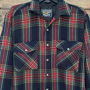 Backpacker Men's Casual Plaid Button Down Shirt - Red and Blue vintage
